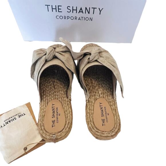 NEW Shanty SHACK SLIDES Women's Slip On SHOES 40, US 9 Natural Linen Bow Sandals - Picture 6 of 12
